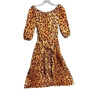 Kate Spade Leopard Print Panthera Puff Sleeve Midi Dress 0 Holiday Dress Animal
